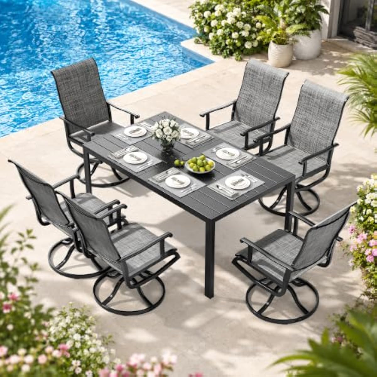 Outdoor Furniture Plus - 7-delige moderne rechthoekige tuinset met een