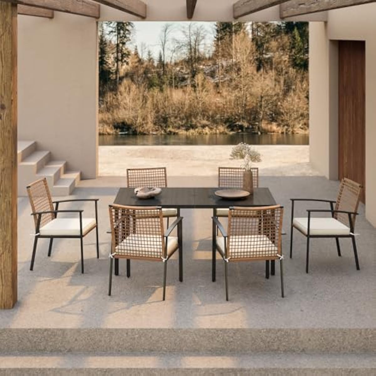 Outdoor Furniture Plus - 7-delige tuinset met 6 rotanstoelen en