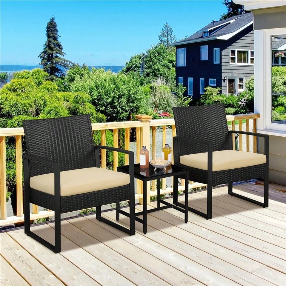 Outdoor Furniture Durable - 3-delige buitenmeubelset van wicker met 2